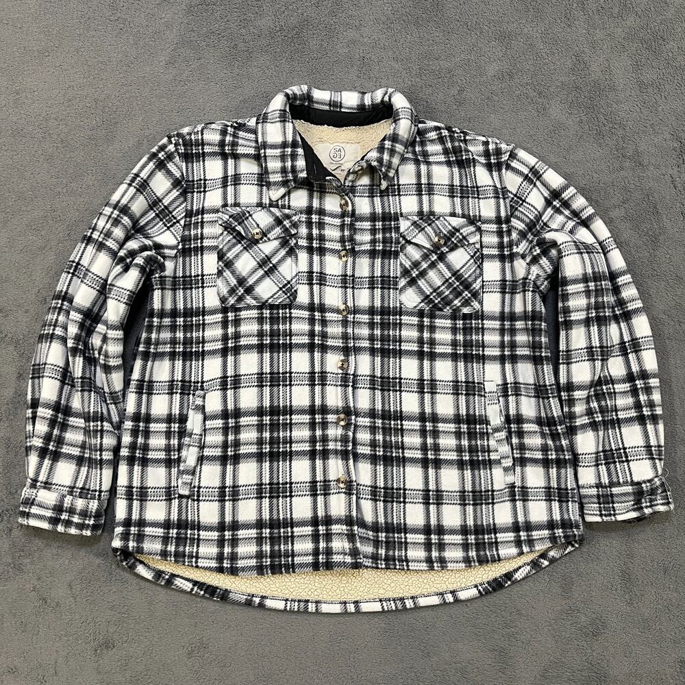 Sage Collective Plaid Black and White Flannel Casual Long Sleeve Men's Size XL